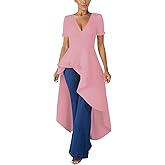 Lrady Womens V Neck Short Sleeve High Low Cocktail Party Dresses Peplum Tunic Tops Shirt Dress