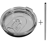 Yeti Replacement Lid with Spill Resistant Sliding Cover + FREE Stainless Steel Straw | Compatible with RTIC, ICONIQ, YETI and SIC 30oz Tumblers (30oz, Clear)