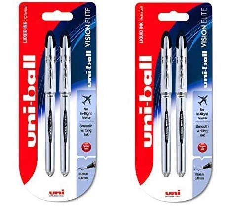 uni-ball Vision Elite - UB-200 - Liquid Ink Rollerball Pen - 2 x Twin Pack - Black Ink (4 Pens)