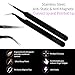 Anti Static Black Stainless Steel Tweezers - Set of 2 - For Eyelash Extensions and Ingrown Hair Removal