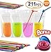 Special Offer 105Pcs Disposable Drink Container Set by Hawxs – Drink Pouches & Reclosable Zipper for Cold & Hot Drinks – Non-Toxic, BPA & Phthalate Free – 105 Bendable Straws & Funnel Included