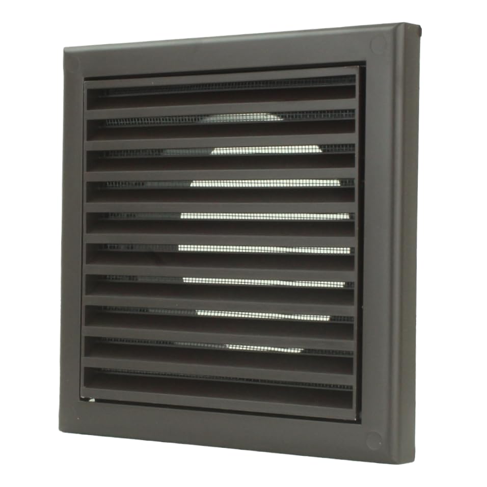 Vents 150mm Brown Fixed Blade Vent Grille with Fly Mesh – 185 x 185mm Diameter Vent for Bathroom & Kitchen Ventilation