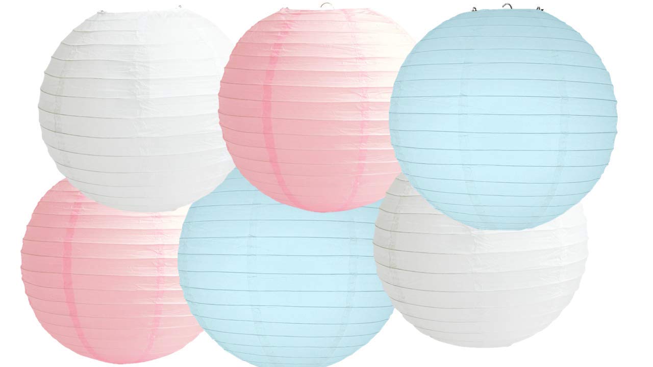 Paper Lanterns Mix Color Packs of 6 Round Paper Lanterns Lampshade (Baby Pink Blue Shade, 4" (10 Cm))
