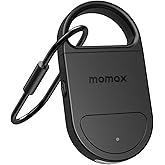 Momax Key Finder Tracker Tag – Smart Personal Alarm Rechargeable Tracking Device with SOS Alert & LED Strobe, Find My (iOS Only), Anti-Lost Tags with Keychain, Travel Gadget for Women, Girls, Black