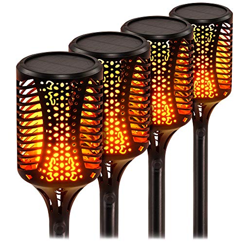 Mata1 Solar Torch Lights, Waterproof Flickering Flame Solar Torches, Dancing Flames Landscape Decoration Lighting, Outdoor Solar Light Auto On/Off for Garden Pathway (Black, 31.1 Inch Height, 4 Pack)
