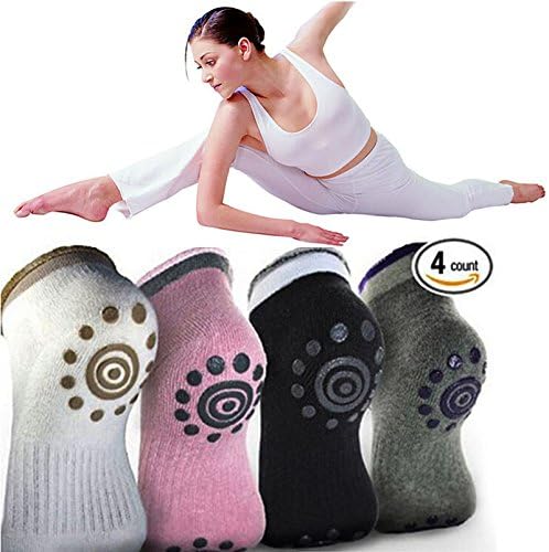 Sumdreams Non Slip Skid Yoga Ladies’ Socks with Grips Cotton for Women Pack of 4