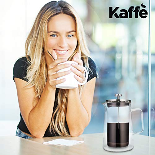 KF1010 French Press Coffee Maker by Kaffe. (27oz / 0.8L) 6-cup Double-Wall Borosilicate Glass
