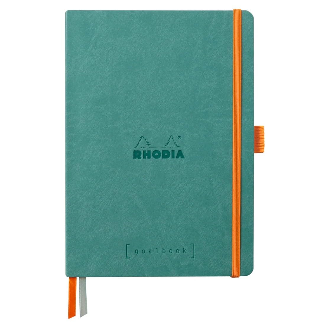 Rhodia 117807C - Rhodiarama Leatherette Softcover Goal book A5 (14.8x21 cm) 240pgs DOT Clairefontaine ivory paper 90 g 2 ribbons elastic closure - Aqua
