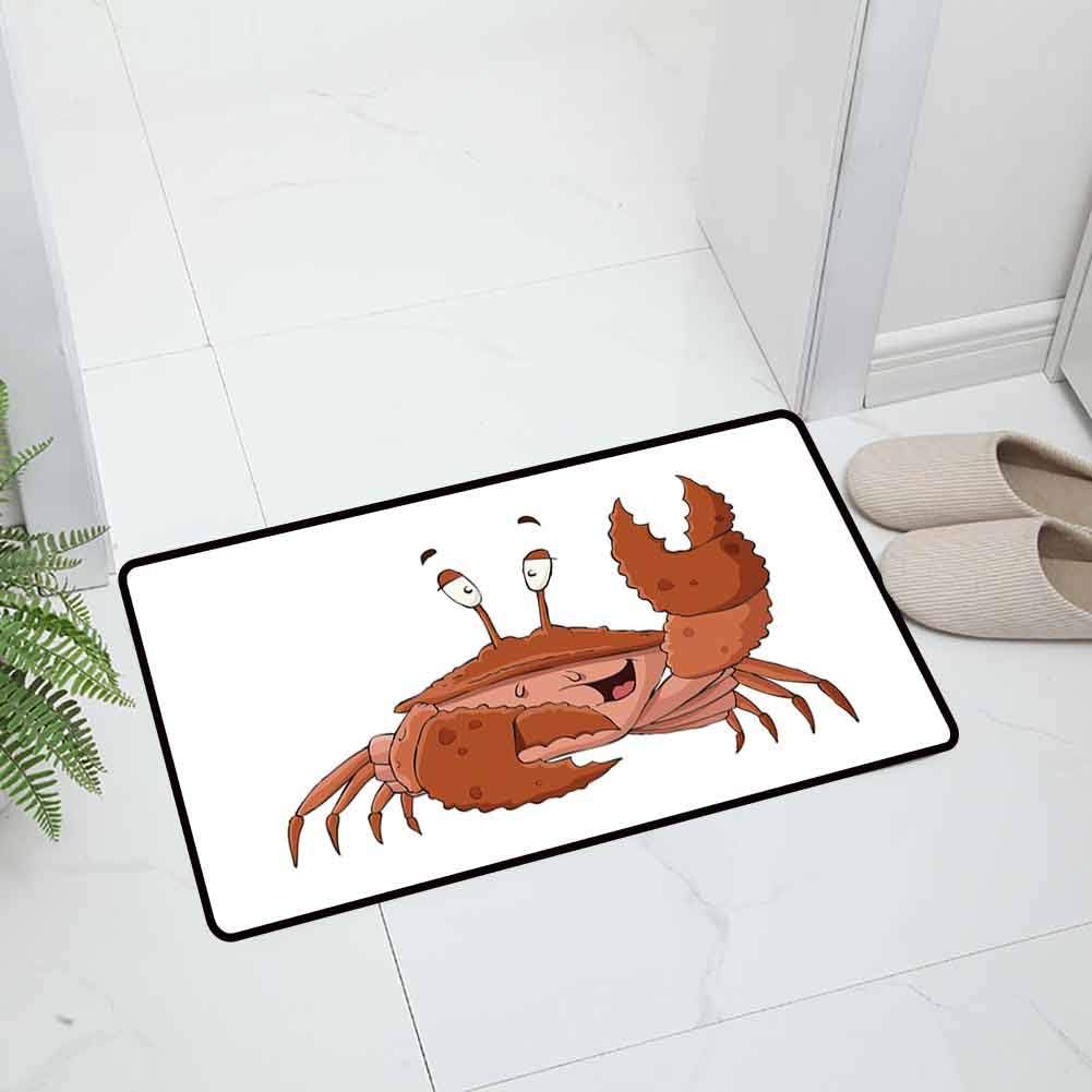 Crabs Indoor Outdoor Decorative Floor Mat Office Door Mat Friendly Chela Arthropod Waving His Nipper Greeting with a Big Smile Funny Creature Easy to Clean, 31.5 x 19.5 inch Brown