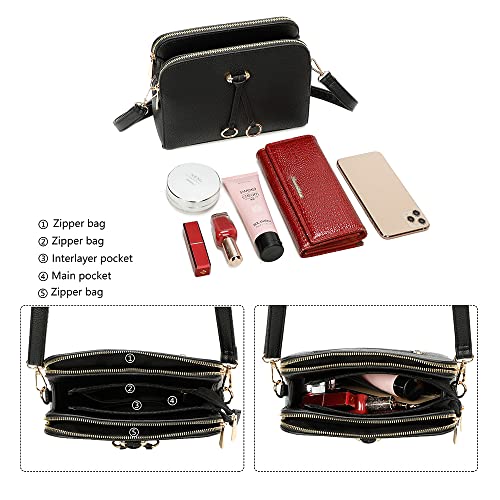 ELIOX Women's Small Shoulder Bag with 3 Large Compartments – Hand Bag PU Leather Synthetic – Fashion Handbag Shoulder Bags – Crossbody Bag