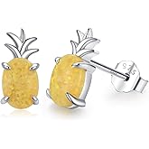 KINGWHYTE Pineapple Earrings for Women 925 Sterling Silver Fruit Earrings Pineapple Yellow Opal Studs Earrings Birthday Jewelry Gifts for Friends Sister