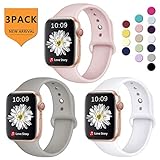 Laffav Compatible with iWatch Band 38mm 40mm for Women Men, Small/Medium, Silicone Sport Replacement Band Compatible with Apple Watch Series 3, Series 4, Series 2, Series 1, White, Pink Sand, Gray