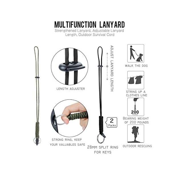 EOTW-Military-Grade-Utility-Necklace-Paracord-Lanyard-Keychain-Whistles-Cord-Wrist-Strap-Parachute-Rope-Badge-Camera-Cellphone-Waterproof-Case-Holder-with-Metal-Hook-For-Outdoor-3-Pack-BlackOlive