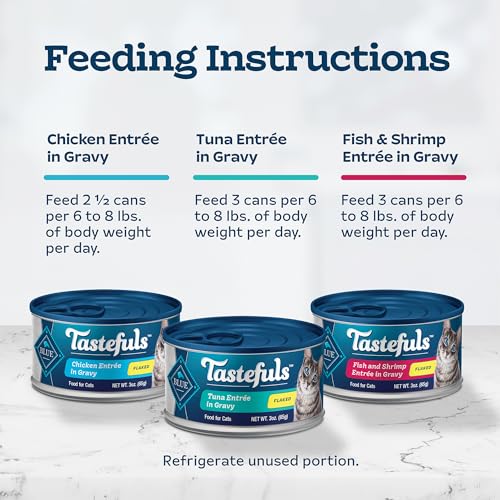 BLUE BUFFALO TASTEFULS FLAKED WET CAT FOOD VARIETY PACK, MADE WITH NATURAL INGREDIENTS, TUNA, CHICKEN, FISH & SHRIMP, 3-OZ CANS (12 COUNT, 4 OF EACH)