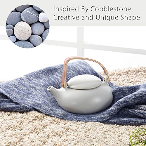 ZENS Teapot with Infuser,Modern Ceramic Japanese Tea Pot 27 Ounces with Bentwood Handle for Loose Tea and Adults, Matte Grey 800ML - Thumbnail 2