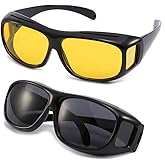 Gemgoo 2Packs Unisex HD Day Night Driving UV400 Sunglasses Fit over Glasses Anti Glare