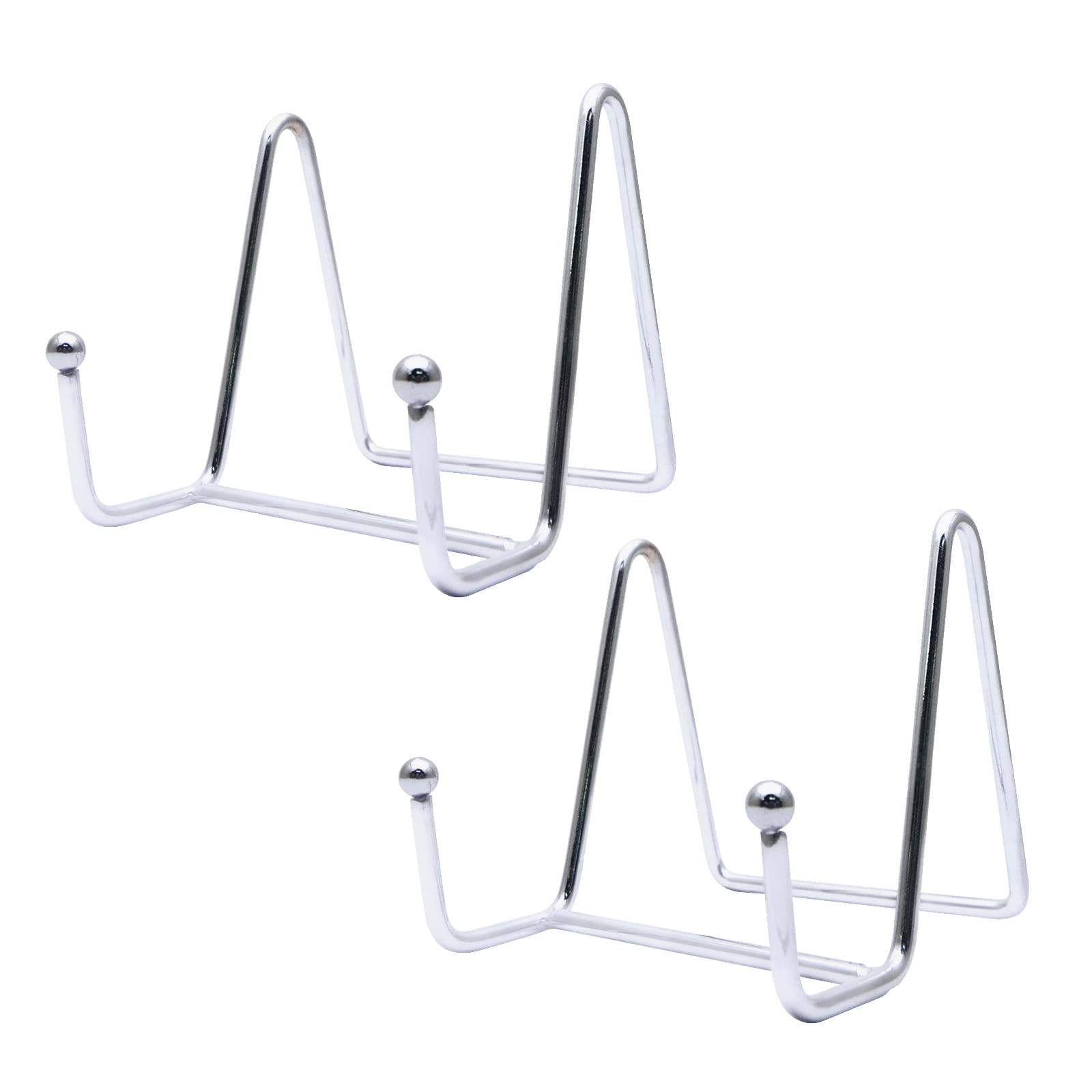 Funnytek 2PCS 3 inch Plate Stands - Metal Frame Holders for Photo, Pictures, Decorative Plate Dish and Tabletop Art, Silver
