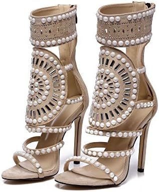 azmodo Strappy High Stiletto Heel Dress Gladiator Peep Toe Sandals Apricot Color
