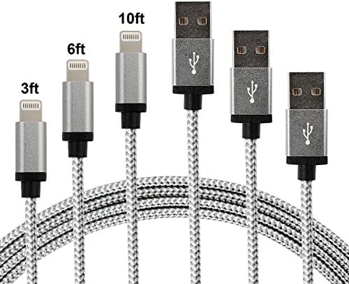 iPhone Lightning Cable, SENTLY Nylon Braided iPhone Lighting to USB Cable Tangle Free Durable 8 Pin Charging Cord and Sync Cable for iPhone 7/6/6s/5/5s/5c, iPad mini, Silver - 3 Pack (3ft 6ft 10ft)