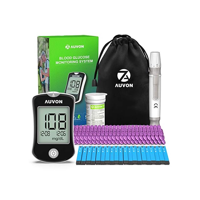 AUVON Blood Glucose Monitor Kit, High Accuracy Blood Sugar Test Kit with 50 Glucometer Strips, 50 30G Lancets, 1 Lancing…