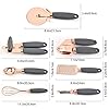 7 Pc Kitchen Tools and Gadgets Copper Coated Stainless Steel, Peeler, Stainless Steel Can Opener, Ice Cream Spoon, Pizza Cutter, Melon Paner, with Soft Touch Grey Handles