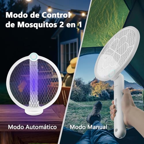 Gluckluz Raqueta Mosquitos Eléctrica, Matamoscas Electrico Recargable con USB Base, Antimosquitos Eléctrica con Luz Ultravioleta para Matar Mosquitos, Batería de 1200mAh (1)