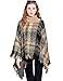 Women's Turtleneck Poncho Sweater Knitted Pullover Capes Tassel Shawl Plaid