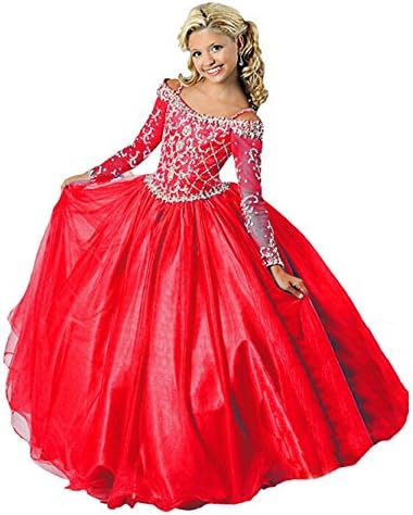 BaoSai Big Flower Girls' Long Sleeves Party Dance Ball Gowns Girls Pageant Dresses 16 US Red