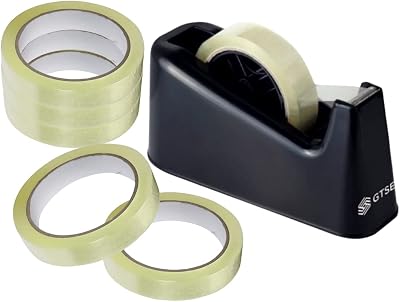 GTSE Tape Dispenser and 6 Pack Clear Tape Bundle with Weighted Base