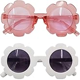 VIGUEUR 2PCS Round Flower Sunglasses, White and Pink, Beach Outdoor Wear, Small Size