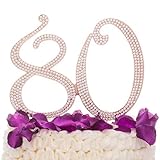 Ella Celebration 80 Cake Topper for 80th Birthday - Rhinestone Number Party Supplies & Decoration Ideas (Rose Gold)
