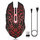 VEGCOO C12 Rechargeable Wireless Gaming Mouse Mice Silent Click Cordless Mouse 7 Smart Buttons PC Gaming Mouse Mice Advanced Technology with 2.4GHZ Up to 2400DPI (C12 Red)