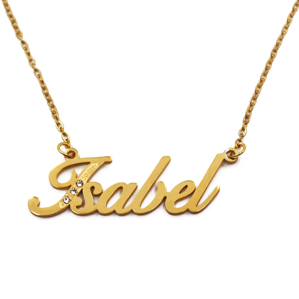 Kigu Name Necklace Isabel - Gold Tone - Custom Name Necklace - Personalised Jewellery for Ladies- Customised Jewellery for Girls- Custom Pendant Isabel
