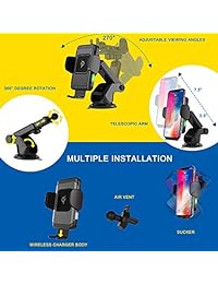 FREESOO QI Cargador inalámbrico de coche, 10 W, soporte para cargador de coche, parabrisas, salpicadero, ventilación, auto abrazadera, compatible con iPhone XS MAX XS XR X 8 8 +, Samsung S10 S10+ S9 S9+ S8 S8+