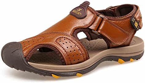 Sumuo Men's Leather Sport Closed Toe Summer Sandals Brown 42 8.5 D(M) US