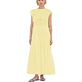 calbatic Women Pleated Ruched Tiered Maxi Dress Sleeveless Patchwork Ruffle Hem A Line Flowy Summer Elegant Long Dress