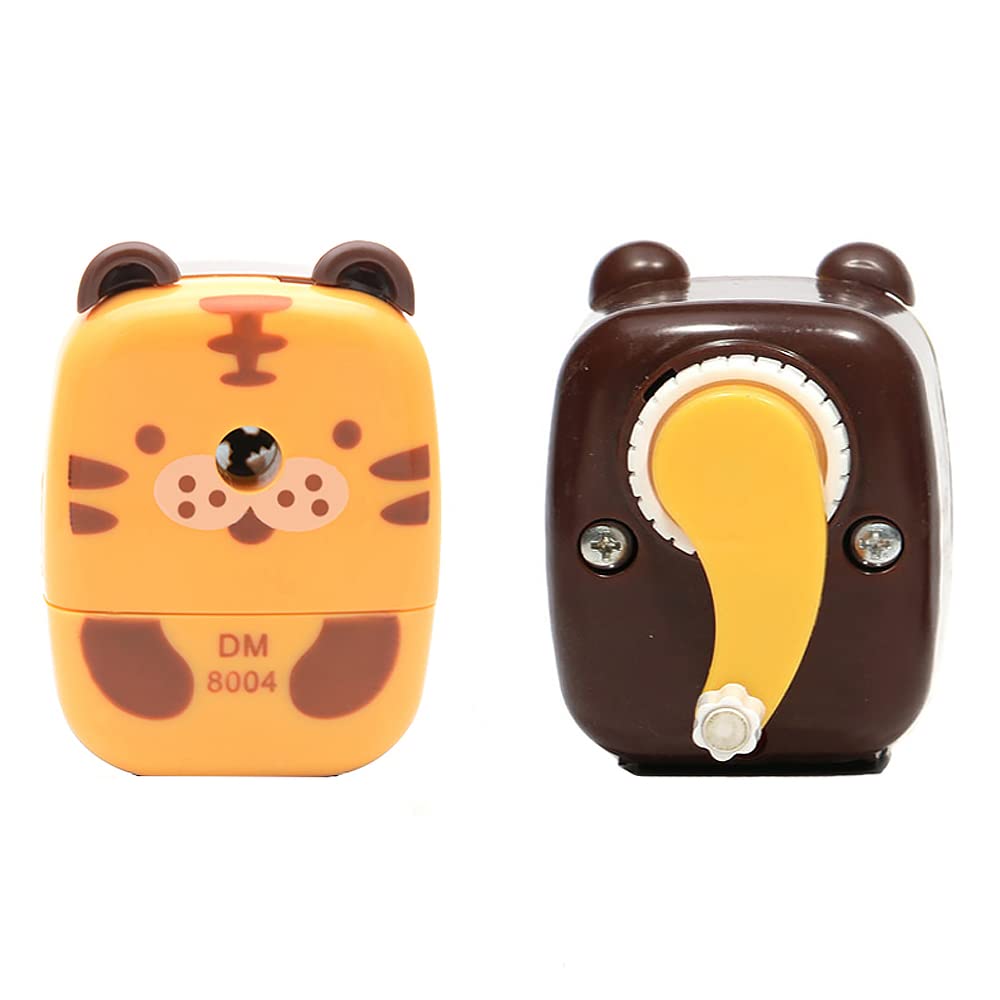 Pencil Sharpener Cute Metal Desktop Pencil Sharpener with Handle, Cartoon Animal Pencil Sharpeners for Kids, Student, Office, School (Tiger, 1 Pack)