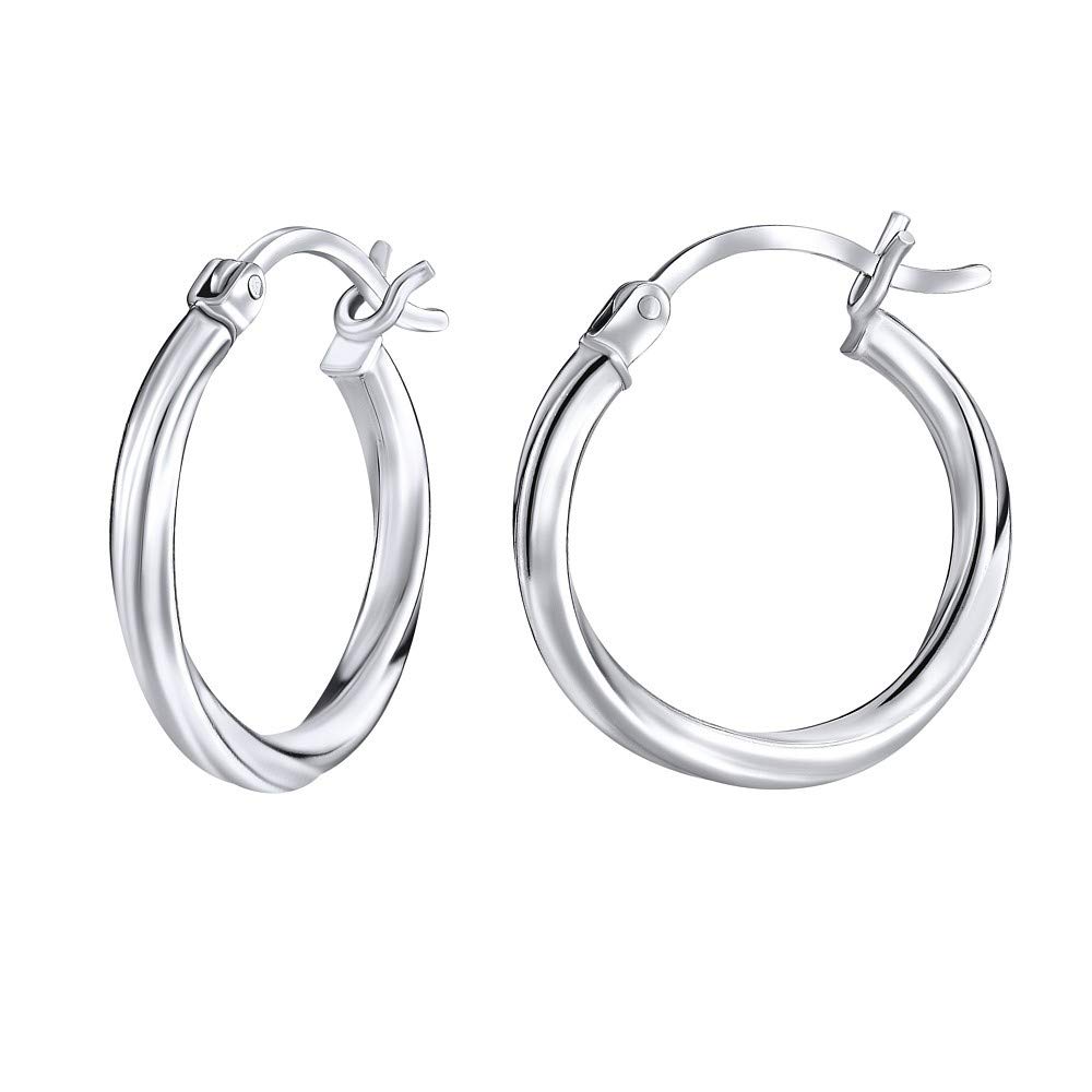 SILVEGO Women's Creole Earrings 925 Sterling Silver 2 cm x 2 mm, White gold metal, No Gemstone