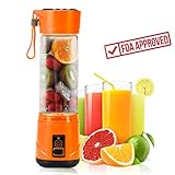 Portable USB Personal Blender with Travel Jar, Smoothie Maker and Juicer, Portable Single Serve for Shakes and Smoothies | High Speed, Powerful, 350ml, BPA-free, 4 Blades - Orange | Upgrade Version