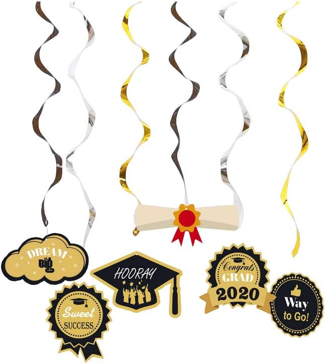 2020 Graduation decorations 53pcs set graduation Baloons-graduation Banner-graduation Hanging Swirls Strings-Black Gold Tissue Paper Pom Poms for Wedding,Graduation Party Supplies 2020: Toys & Games