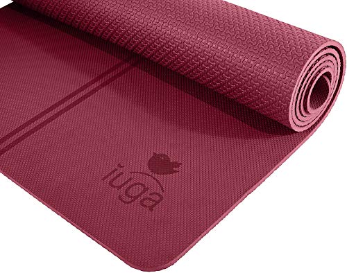 IUGA Eco Friendly Yoga Mat with Alignment Lines, Free Carry Strap, Non Slip TPE Yoga Mat for All Types of Yoga, Extra Large Exercise and Fitness Mat Size 72″X26″X1/4″
