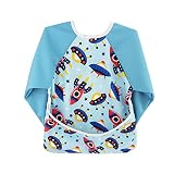 Hi Sprout Unisex Infant Toddler Baby Super Waterproof Sleeved Bib, Reusable Bib with Sleeves& Pocket, Multi Patterns, 6-24 Months (fantastic space)