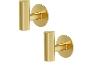 Kruodop Adhesive Hooks Towel Hooks for Bathroom,2 Packs Wall Mount Towel Holder, Matte Wall Robe Hook,Stainless Steel Heavy Duty Door Hanger Towel Hook for Kitchen, Bedroom,Hotel - Gold