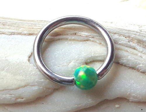 BCR,Captive Green Fire Opal Bead Septum,Upper Ear Daith Rook,Tragus,Cartilage,Helix,Hoop Earring,Nose Ring,Eyebrow Piercing-Body Jewelry