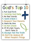 Gods 10 Commandments for Kids, Religious Poster, Print, Framed or Canvas