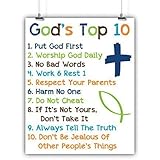 Gods 10 Commandments for Kids, Religious Poster, Print, Framed or Canvas