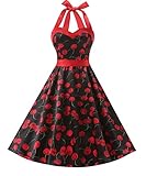 Dresstells Vintage 1950s Rockabilly Polka Dots Audrey Dress Retro Cocktail Dress Cherry Black 2XL