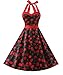 Dresstells Vintage 1950s Rockabilly Polka Dots Audrey Dress Retro Cocktail Dress Cherry Black 2XL