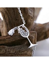 Moonsky - Collar con colgante de cristal de vino con circonita y gota de agua, chapado en oro blanco de 14 K