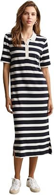 Vestido de Mujer Reg Striped SS Polo Dress, Azul Noche, XS